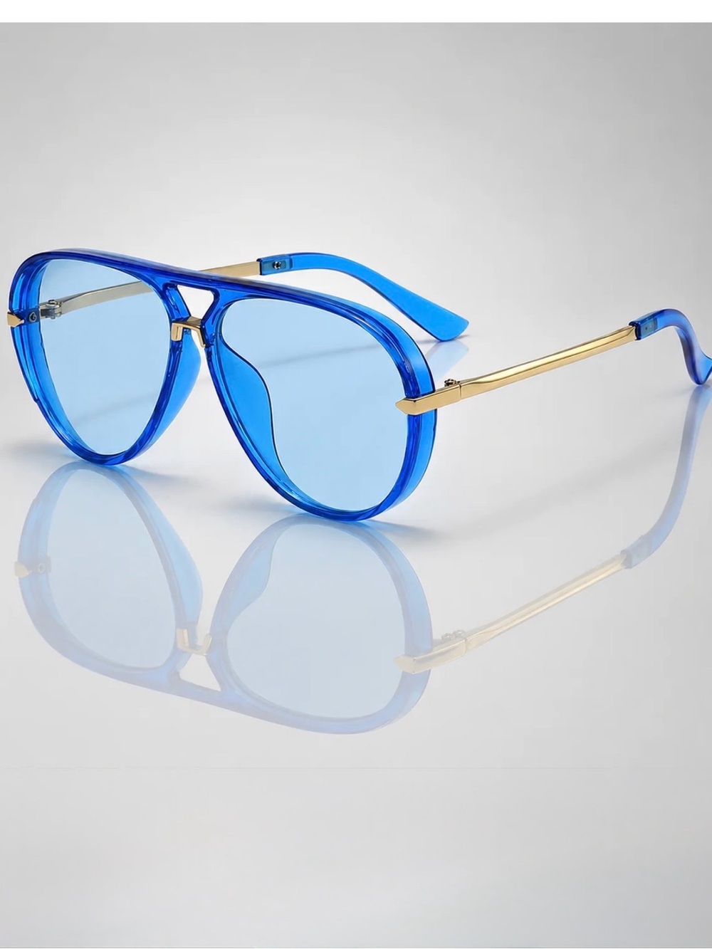 Blue Aviator Sunglasses with Gold Temples